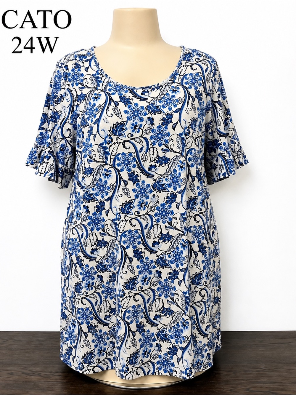 Cato 24W Blue Floral Paisley Soft Lightweight Plus Size Top